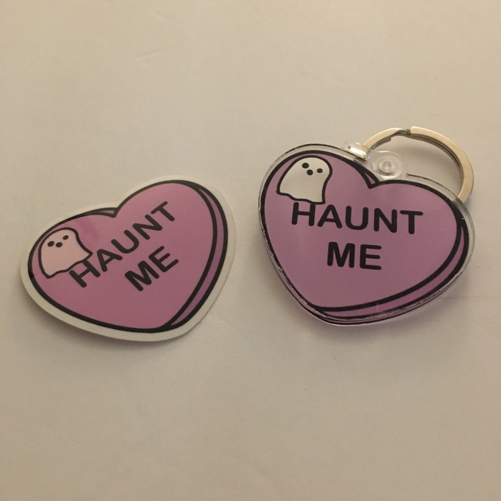 Handmade Ghost Purple Heart Keychain and Sticker